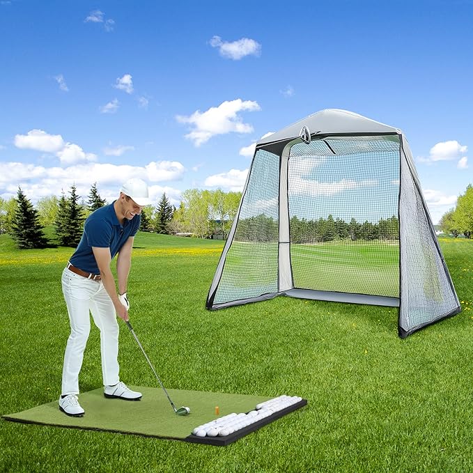 Golf Hitting Mat with Ball Tray, 5x4 / 6x4 ft, 26mm / 31mm Thick, Pro & Elite Turf with Swing Path Line, Premium Golf Practice Mat for Indoor & Outdoor Swing, Chipping, Training