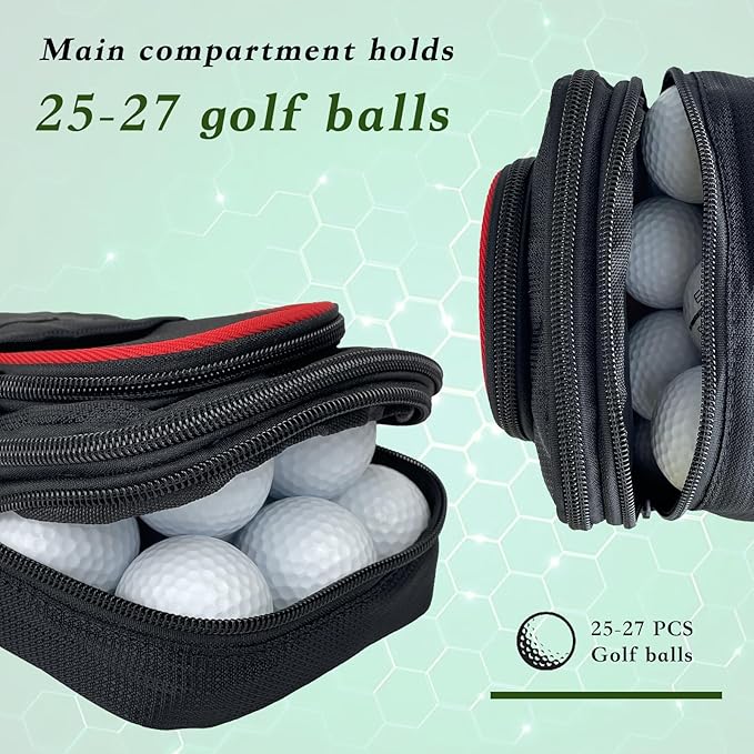 Golf Pouch Accessory Organizer, Portable Golf Valuables Bag, Zippered Multi-Pocket Storage Bag, Can Store Small Tools Such As Balls, Tees, And Rangefinder (Red Trim)