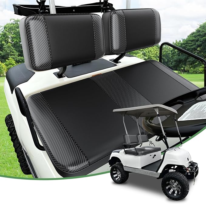 T TGBROS Golf Cart Seat Covers Fit for Yamaha Club Car EZGO Ordinary Front Rear Seat Cushion Waterproof Vinyl Leather Breathable Comfortable Replacement Black Seat Cover Anti-Scratch