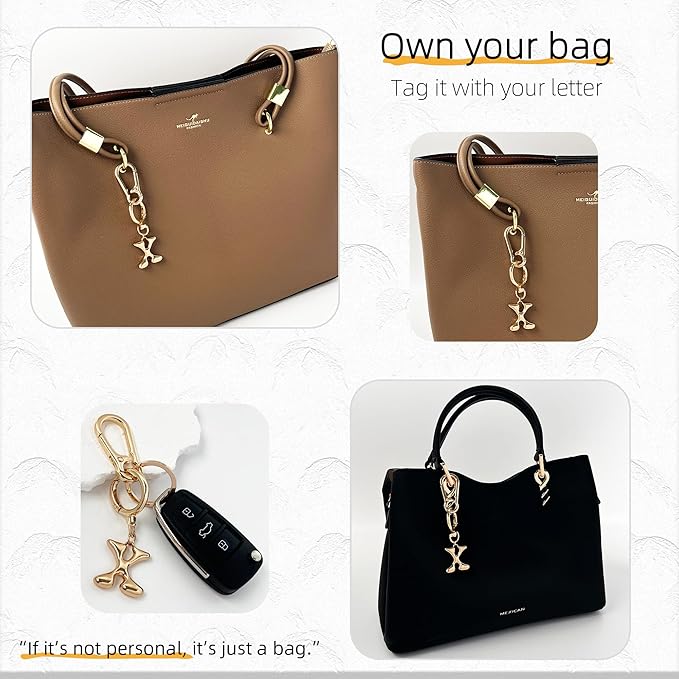 Gold Bubble Heart, Cherry, Bow & More Designs Letter Initial Keychain Bag Charms – Cute Purse Charms for Handbags