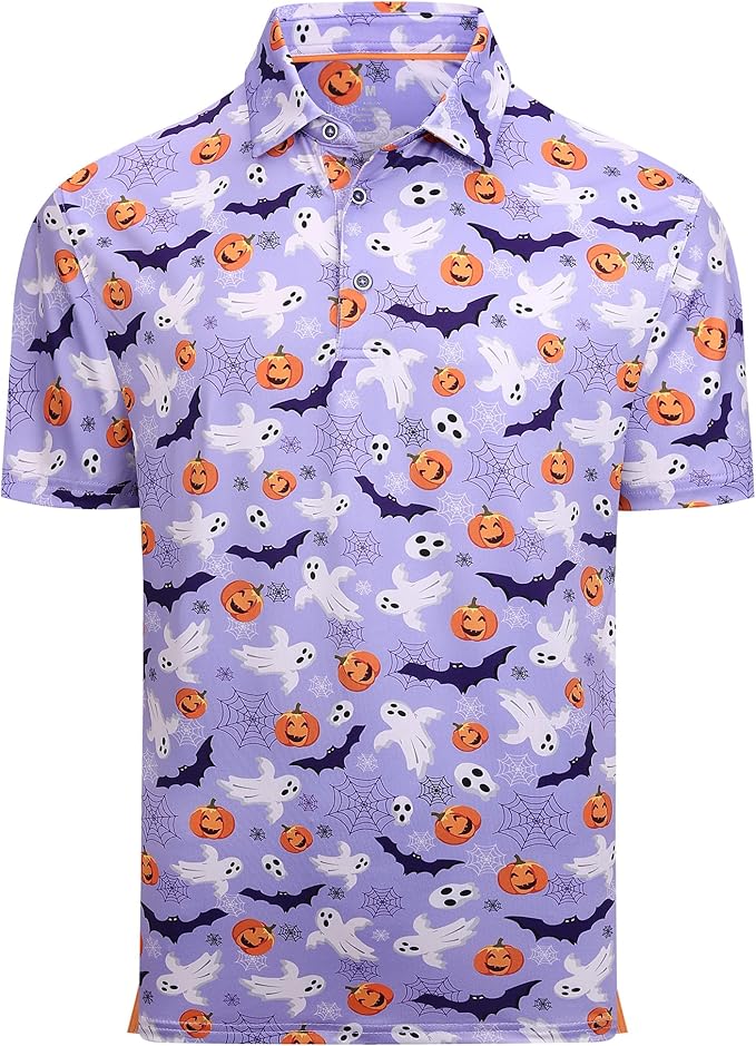 Esabel.C Golf Shirts for Men Dry Fit Performance Short Sleeve Print Moisture Wicking Collared Shirt