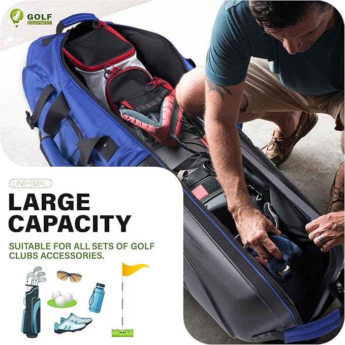 Golf Travel Bag with Hard Case Top, 1680D Heavy Duty Oxford Golf Club Travel Bags for Airlines with Wheels Easy to Maneuver