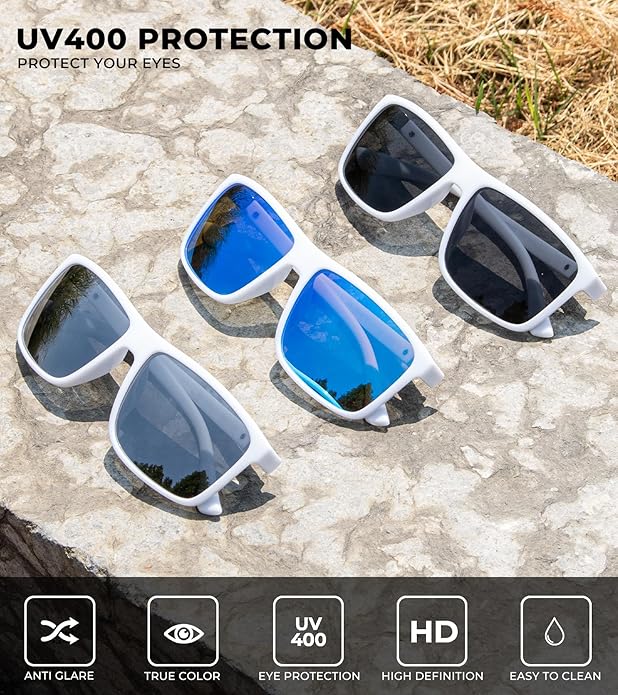 KALIYADI Polarized Sunglasses for Men and Women, Mens Sun Glasses with UV Protection for Driving Fishing Golf (3 Packs)