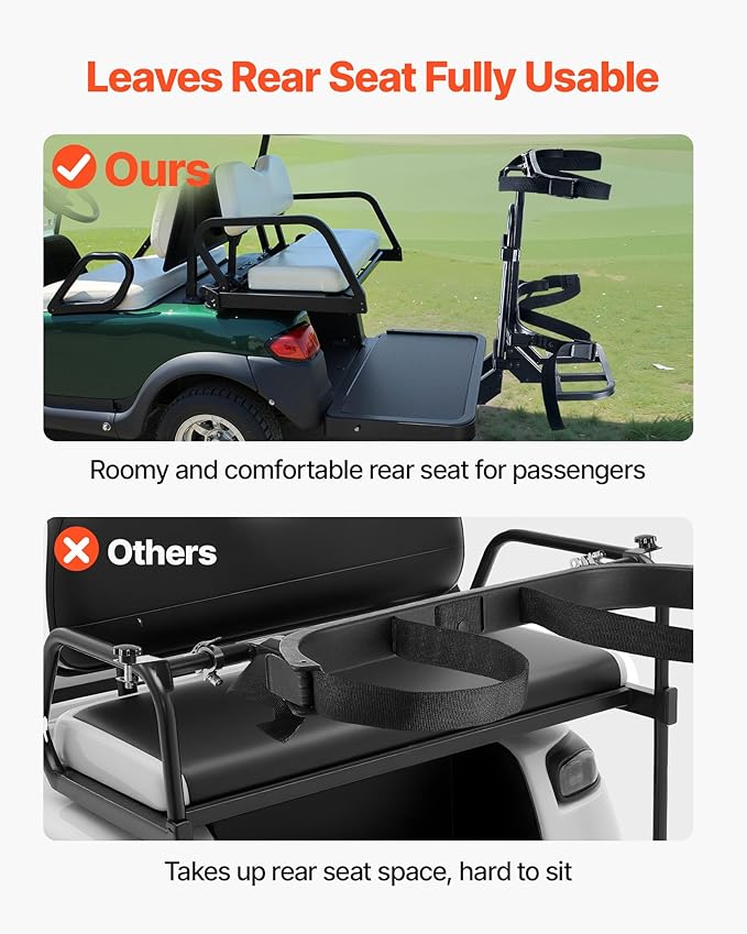 VEVOR Golf Cart Bag Holder, 30.9 x 27.8 x 16.1inch, Compatible with Yamaha, EZGO, Club Car Rear Seat Grab Bar, Space-Saving Carbon Steel Bag Holder Bracket, No-Drilling Installation, Black