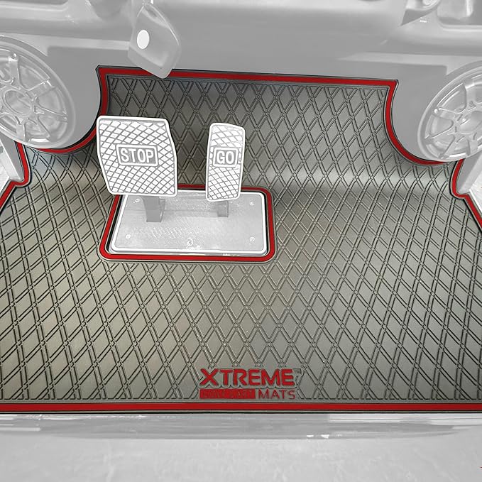Xtreme Mats Rubber Double Diamond Golf Cart Floor Mat– Fits 2023+ Evolution Forester Models with Metal Pedals Only - Heavy-Duty Custom Fit All-Weather Floor Liner (Flamenco Red Trim)
