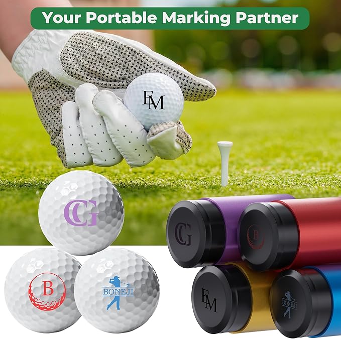 Personalized Golf Ball Marker Stamp, Self-Inking Marker, Reusable, Waterproof & Quick-Dry, Concave Design Permanent Marking with Metal Storage Case Best Gift for Golfer Birthday