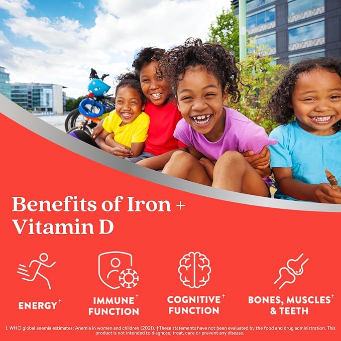 Active Iron Supplement 7mg + Vitamin D for Kids – Increases Iron & Energy Levels – Gentle, Non-Constipating Blackcurrant Chews – Highly Absorbed – Supports Growth & Immune Health – 30 Chews
