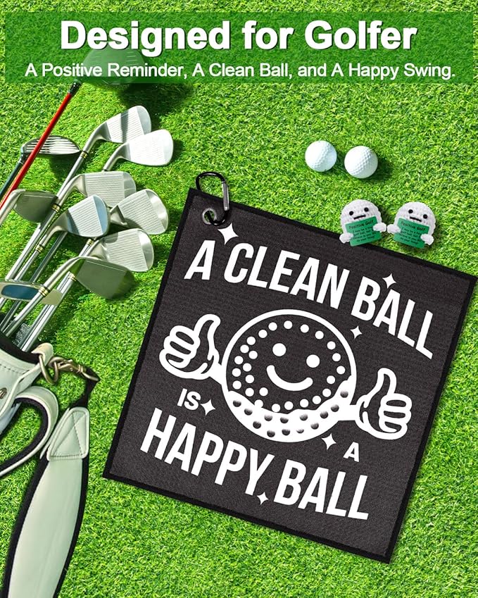 AICase Golf Gifts Funny Positive Golf Ball Crochet Gag Gift Ideas with Golf Towel, Cool Stuff Golf Accessories for Men, Women, Golfers, Dad, Fathers, Coworkers, Friends, Christmas, Birthday
