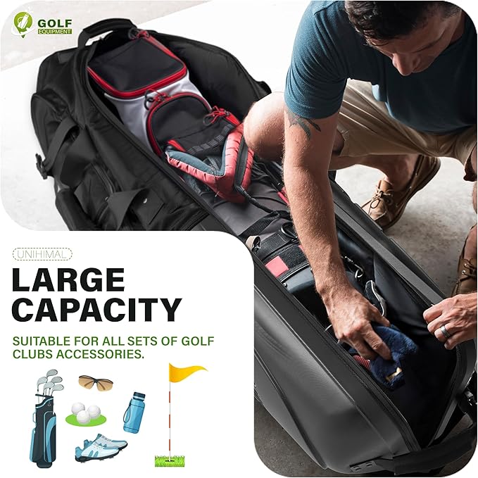 Golf Travel Bag with Hard Case Top, 1680D Heavy Duty Oxford Golf Club Travel Bags for Airlines with Wheels Easy to Maneuver