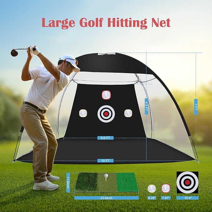 Golf Net, 10 x 7ft Backyard Practice net, Golf Hitting,Driving Net with mat for Indoor/Outdoor