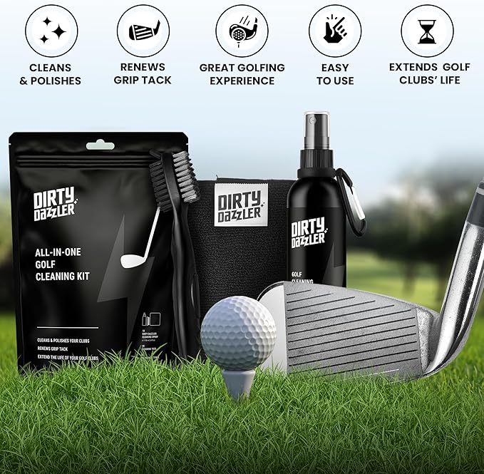 Golf Club Cleaning Kit - Includes a Groove Cleaner Tool with Golf Club Cleaner Brush, Towel and Golf Club Cleaner Spray