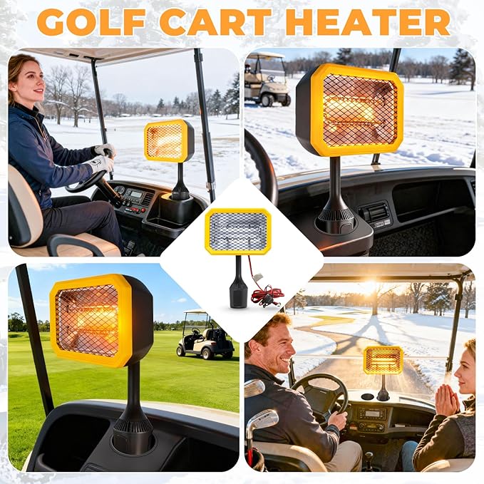 Golf Cart Heater, Battery Operated Heater, 400W Electric Heaters for Golf Cart Accessories, Safe & Quiet Carbon Fiber Heating Golf Cart Warmer, Compatible with Club Car/Yamaha/EZGO