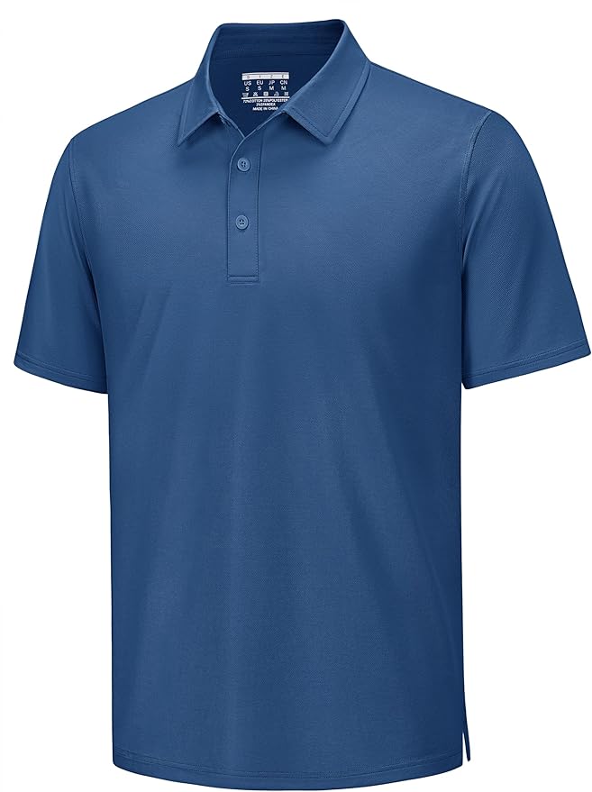 TACVASEN Mens Polo Shirts Short Sleeve Pique 3 Buttons Golf Polo Cooling Performance Moisture Wicking Shirt