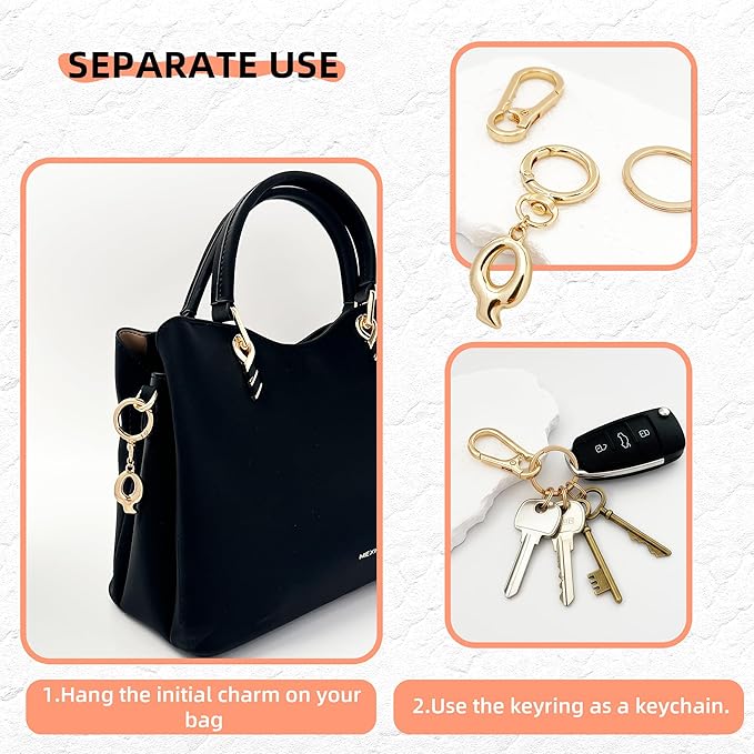 Gold Bubble Heart, Cherry, Bow & More Designs Letter Initial Keychain Bag Charms – Cute Purse Charms for Handbags