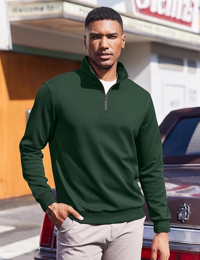 COOFANDY Mens Quarter Zip Pullover Sweatshirts Lightweight Long Sleeve Mock Neck Sweater Polo