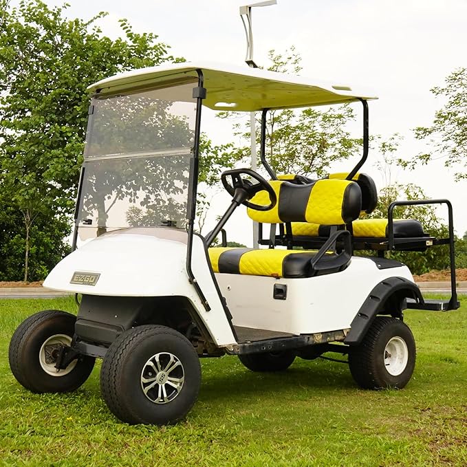Golf Cart Seat Covers Front and Rear Waterproof and Sun Resistant Marine Grade Vinyl Leather Seat Cover Accessories for EZGO TXT 1994-2013, Yellow(4PCS)