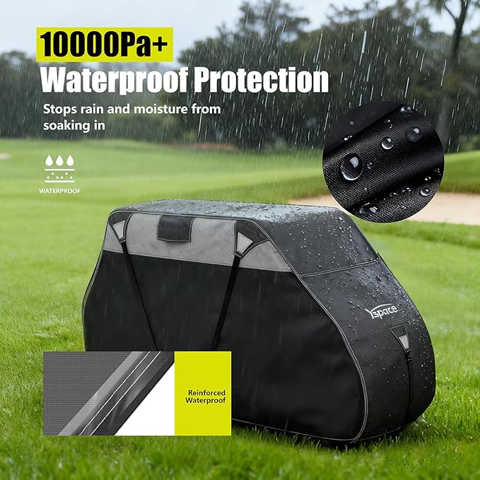 YSPACE 600D Waterproof Golf Cart Cover for 4+2 Passengers, Fits EZGO, Club Car, Yamaha, Honda, Heavy-Duty Polyester with Reflective Strips & Triple Windproof Straps