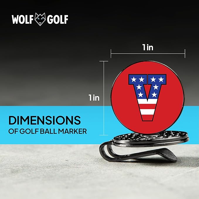 Wolf Golf Towels Golf Ball Marker Hat Clip | USA Monogram | 1 Magnetic Clip + 3 Ball Markers | Patriotic Golf Accessories for Men & Women