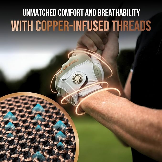 Copper Tech Golf Gloves Men Right Handed Golfer or Left Handed Golfer (2nd Gen) | Copper Compression Joint Support Golf Glove