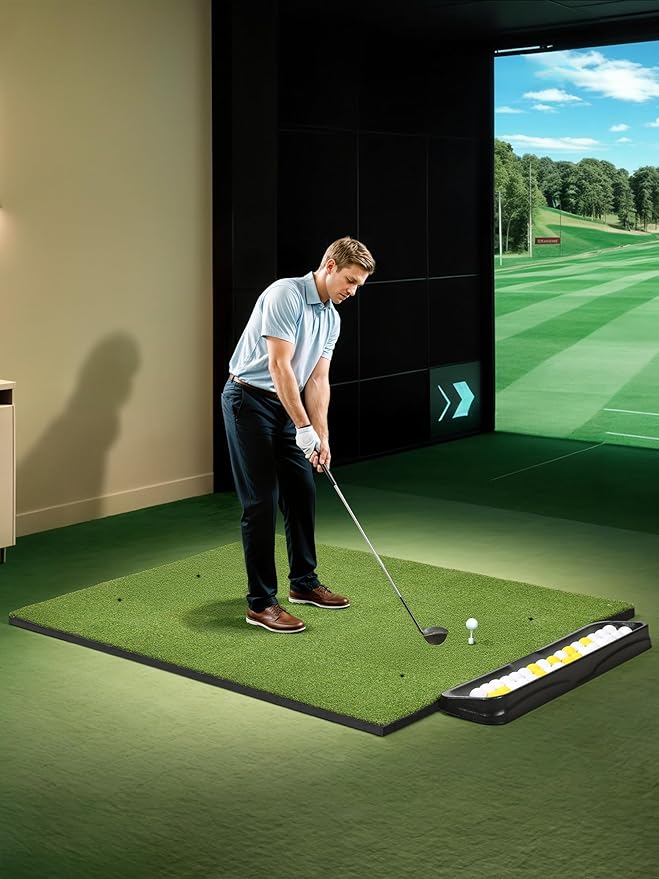 5x4ft Golf Hitting Mat, Thickened 21mm/31mm/36mm Artificial Turf Golf Practice Mats for Indoor Outdoor Backyard Driving Swing Training with 9 PU Balls, 3 Rubber Tees, 7 Tees
