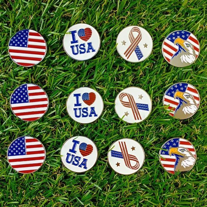 Golf Ball Markers Assorted Patterns Value Pack of 12 Golf Gifts, Golf Cap Clips and Divot Repair Tools Parter Accessories Sets for Men Women Golfer