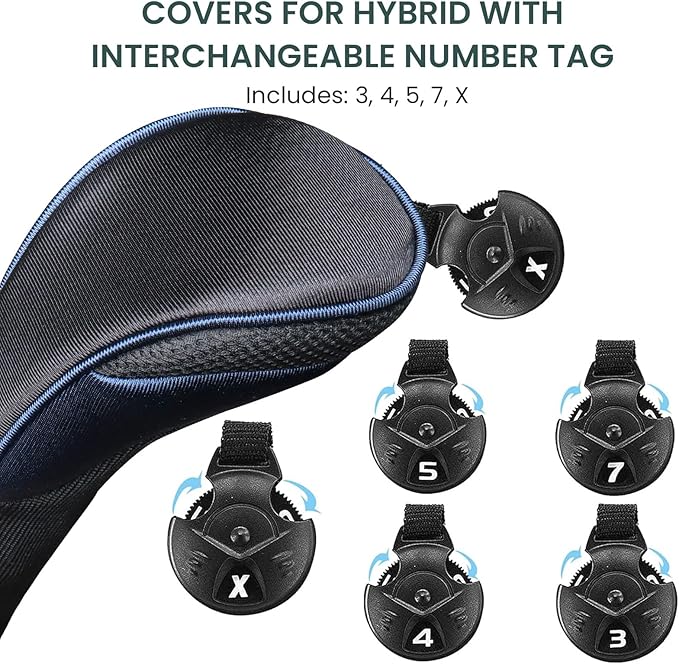FINGER TEN Golf Club Head Covers for Hybrids Long Headcover Interchangeable Accessories for Ultimate Club Protection
