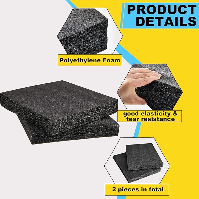 Treela 4 Pcs Customizable Polyethylene Foam Sheets 16x12x2" Black Thick Cuttable Foam Padding Inserts for Cases, Polyethylene Block Sheet for Packing Toolbox Storage and Craft Pad