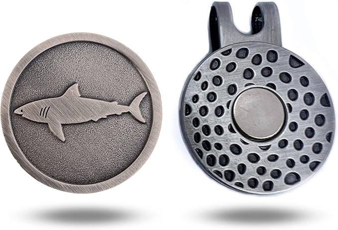 Full Metal Markers Shark Unique Magnetic Metal Golf Ball Marker Accessory with Hat Clip for Men and Women