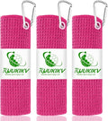 3 Pack 16" X 16" Golf Towels with Carabiner Clip, Super Absorbent Microfiber, Waffle-Pattern, Romantic Pink