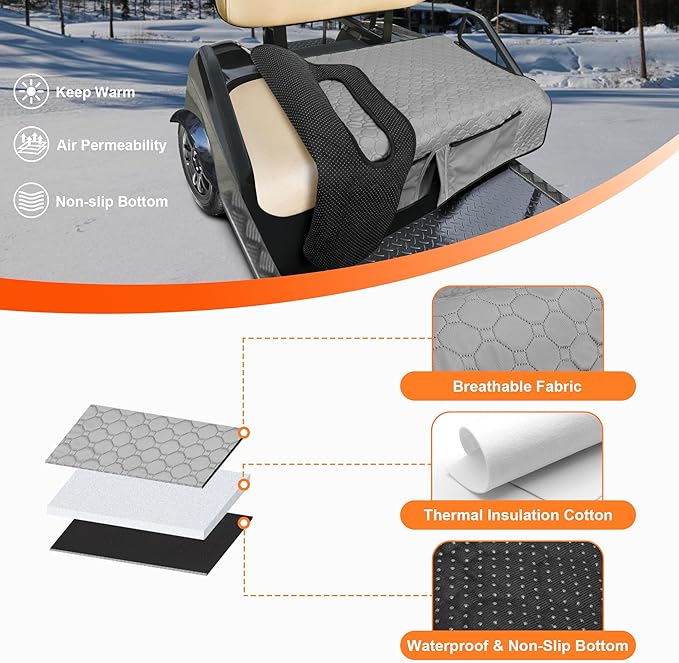 Golf Cart Seat Covers, Universal Golf Cart Seat Towel Blanket with 4 Front Pockets & Nonskid Bottom Fits for EZGO, Yamaha, Club Car and More 2 Person Seats Golf Carts