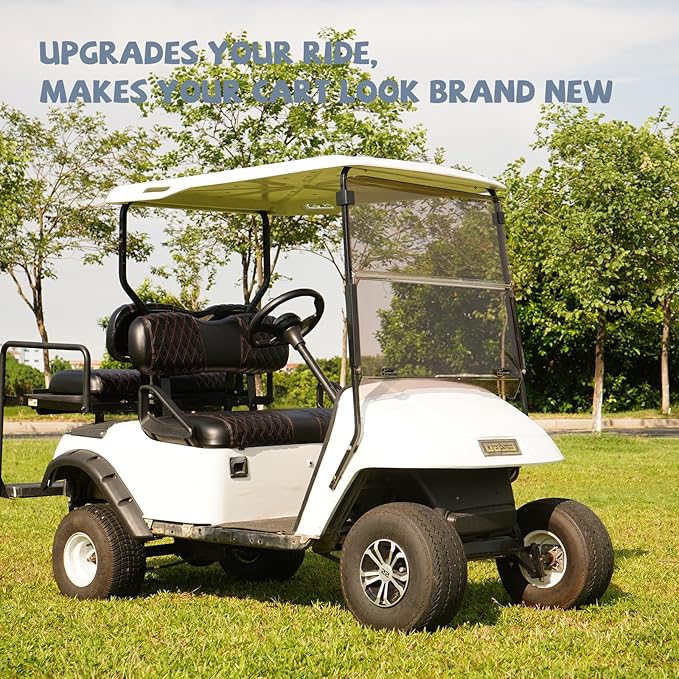 Golf Cart Vinyl Replacement Seat Covers fits EZGO TXT1994-2013, Diamond Front Seat Cover Black Stitching Durable Breathable & Easy to Clean