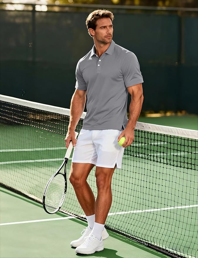 MAGCOMSEN Men's Polo Shirts 3 Buttons Casual Work T Shirts Quick Dry Short Sleeve Golf Shirt Pique Jersey Outdoor Performance