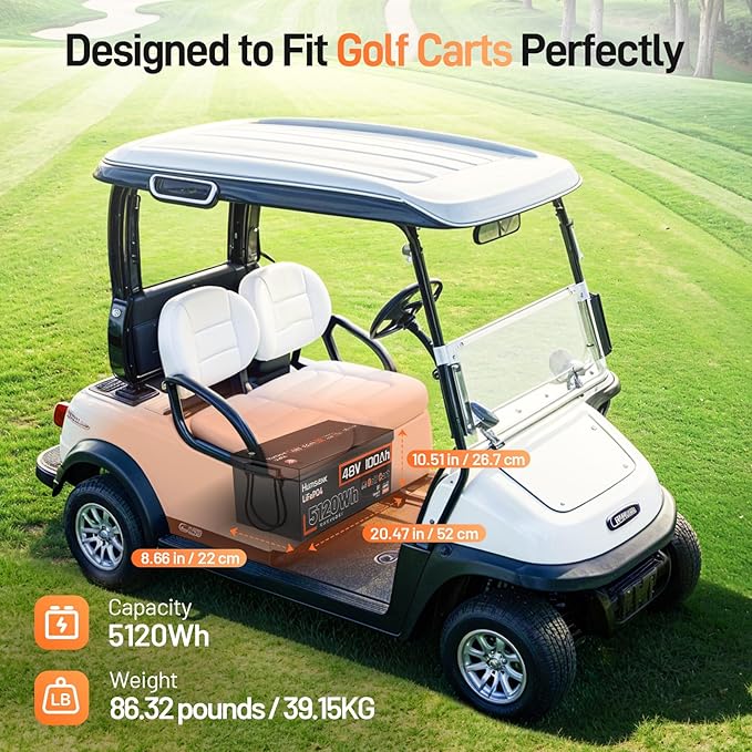 HumsiENK 48V 100Ah Golf Cart LiFePO4 Lithium Battery with Bluetooth Group 8D, 15000+ Deep Cycle Battery, Built-in 200A BMS with Low-Temp Protection Golf Cart Accessories