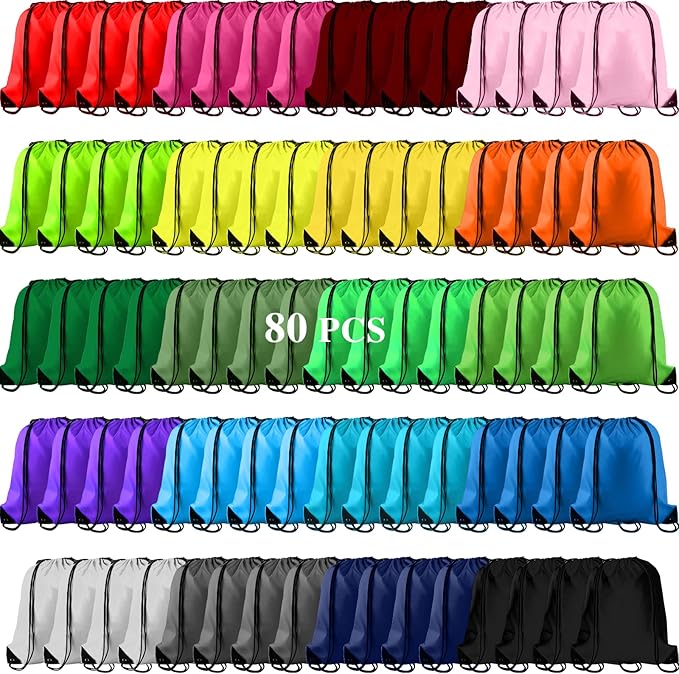 KUUQA 80Pcs Colorful Drawstring Backpack Bag Sack Drawstring Bags Bulk String Bags Storage Bags for Sport Gym Traveling
