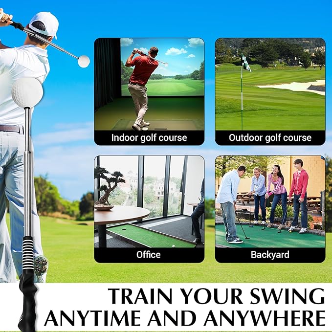 Golf Swing Trainer & Golf Grip Trainer – Retractable Golf Training Aid with Click Feedback for Tempo, Strength & Accuracy | Portable Golf Training Grip Tool for Indoor & Outdoor Practice