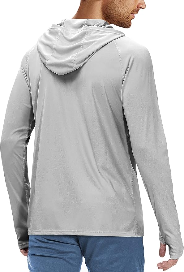 Roadbox UPF 50+ Fishing Shirts for Men, Long Sleeve UV Sun Protection Hoodie, Outdoor Hiking Running Swimming Rash Guard