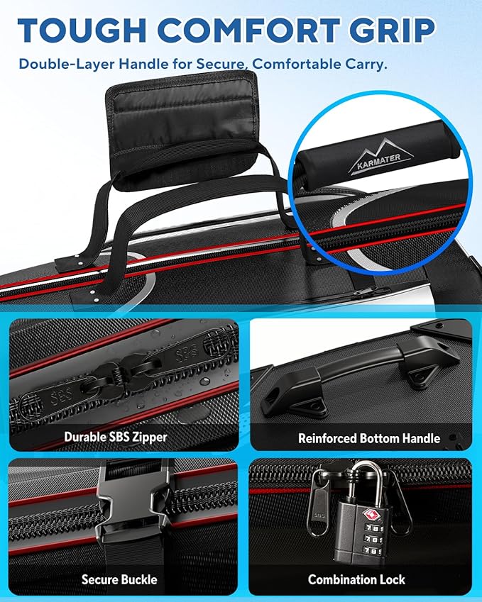 M KARMATER Golf Travel Bags for Airlines with Wheels - Foldable Hard Case with ABS Top and 1680D Heavy Duty Oxford, Full Padding Protection, 3 Storage Compartments for Golf Clubs and Accessories
