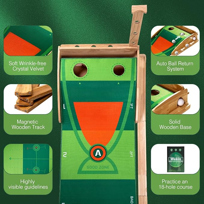 Wekin Indoor Putting Green with Auto Ball Return,11 Foot Golf Practice Putting Mat,Ideal Training Putting Mat for Beginners & Advanced Players