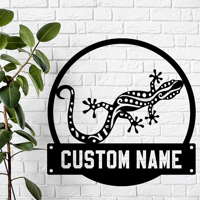 Custom Gecko Metal Sign with LED Lights, Personalized Metal Wall Art for Home Decor, Unique Hanging Gift Idea for Gecko Lovers, Stylish Indoor & Outdoor Decor, Perfect for Any Space
