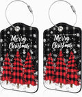 2 Pack Luggage Tags for Suitcases Red and Black Checkered Christmas Tree Leather Luggage Tags Privacy Cover ID Label with Stainless Steel Loop and Address Card for Women Men Travel Bag Backpack