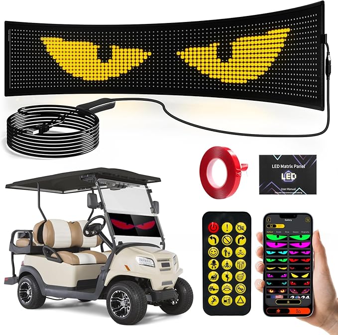 Golf Cart Multiple Devil Eyes Light Sign, 23.42"x4.72" Programmable LED Display for Windshield with App Control, DIY Pattern Flexible Screen LED Lights for Festivals Decoration