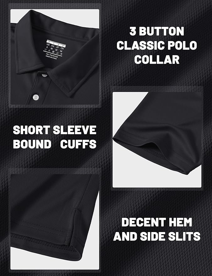 MAGCOMSEN Men's Polo Shirts 3 Buttons Casual Work T Shirts Quick Dry Short Sleeve Golf Shirt Pique Jersey Outdoor Performance