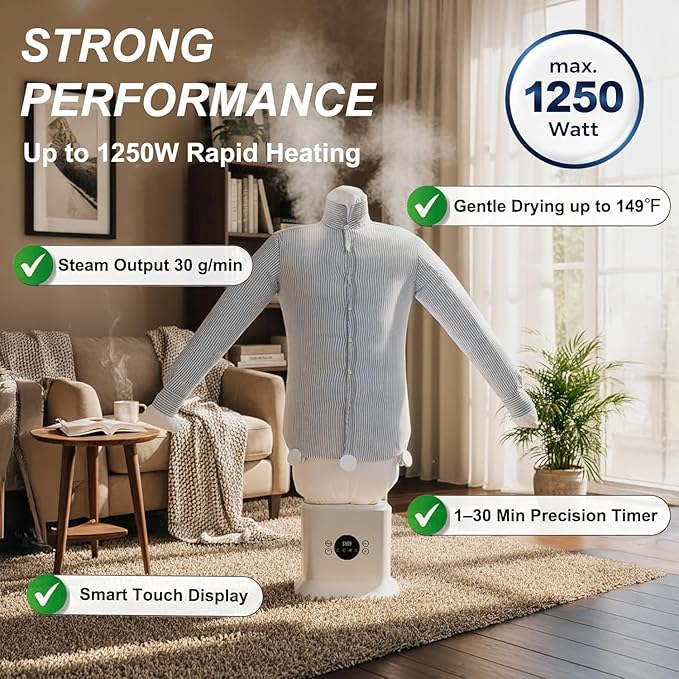 Hands Free Wrinkle Remover for Clothes,Shirt Iron,Air Powered Iron Machine,Automatic Touched Ironing Machine,8 Minutes Quick Steam Ironed Dry,for Shirts Pants Shoes