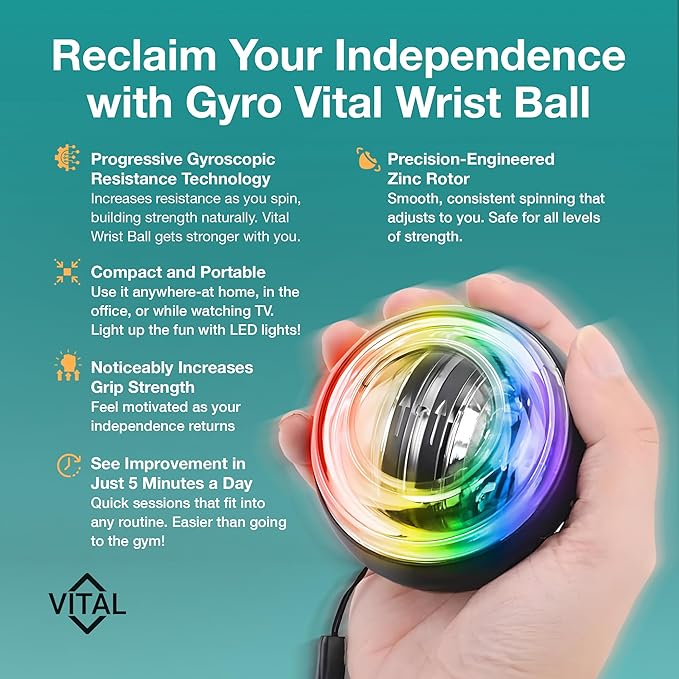 Vital Wrist Ball Exerciser Gyro Ball Hand Gyroscopic Wrist Strengthener & Forearm Trainer with Zinc Rotor Grip Strength Training, Wrist Exerciser & Arm Exercise Equipment Portable Fitness Accessory