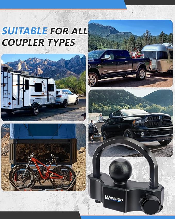Trailer Lock Universal Trailer Hitch Locks, Adjustable Heavy-Duty Trailer Coupler Ball Lock Fit 1-7/8 Inch, 2 Inch, 2-5/16 Inch Couplers with 2 Keys Alike, Black