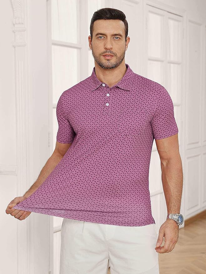 Lexiart Mens Golf Shirt Short Sleeve Dry Fit Print Moisture Wicking Performance Patterns Collared Polo Shirt with Pocket