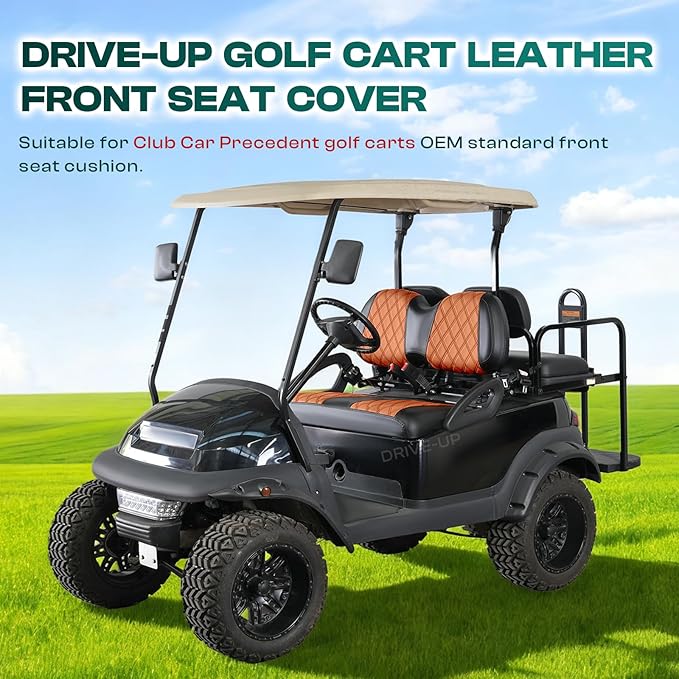 Drive-up Golf Cart Seat Covers, Brown Diamond Golf Cart Front Seat Covers Fits for Club Car Precedent Golf Carts, Black Stitching Seat and Backrest Covers, Anti-Scratch and Waterproof