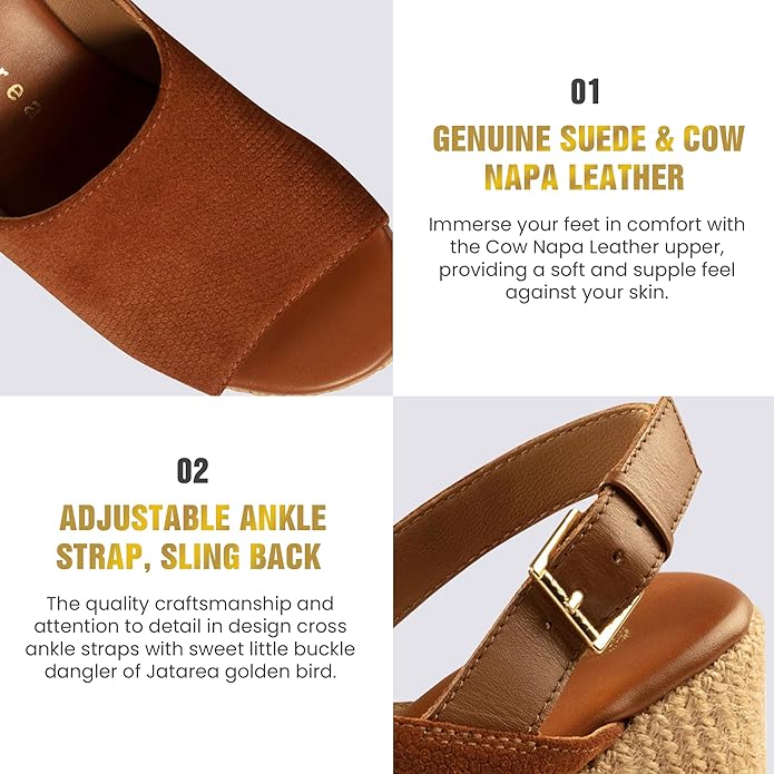 JATAREA Leather Wedge Sandals for Women | Women's Sandals Perfect for Summer