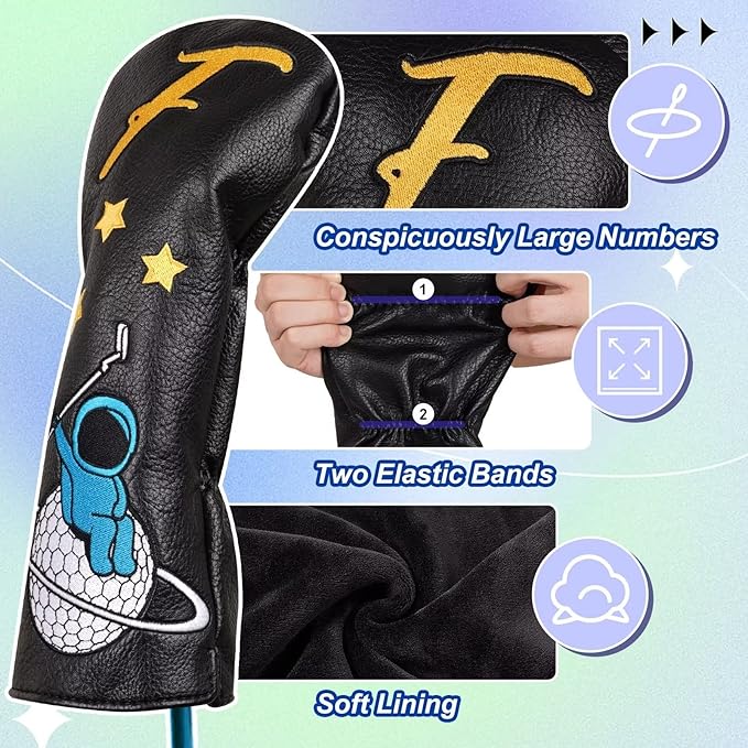 Astronaut Series Golf Headcovers, Synthetic Leather Golf Head Covers for Driver, Fairway Wood and Hybrid, Golf Putter Covers for Mallet and Blade