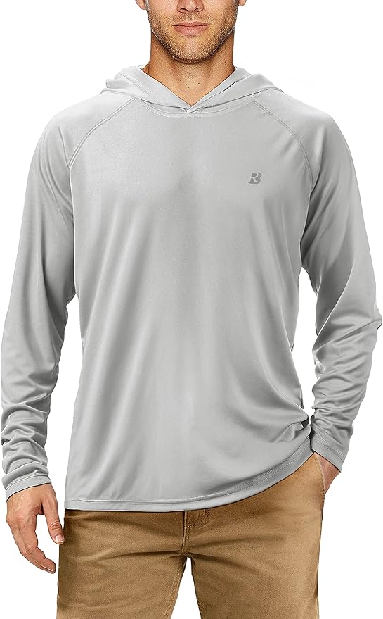 Roadbox UPF 50+ Fishing Shirts for Men, Long Sleeve UV Sun Protection Hoodie, Outdoor Hiking Running Swimming Rash Guard